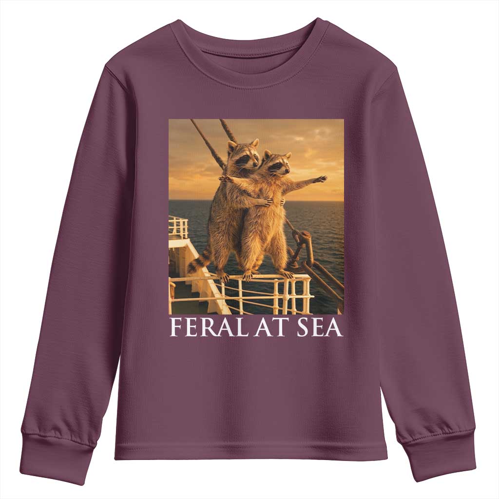 Vintage Feral At Sea Cruise Youth Sweatshirt Funny Raccoon Parody Movie