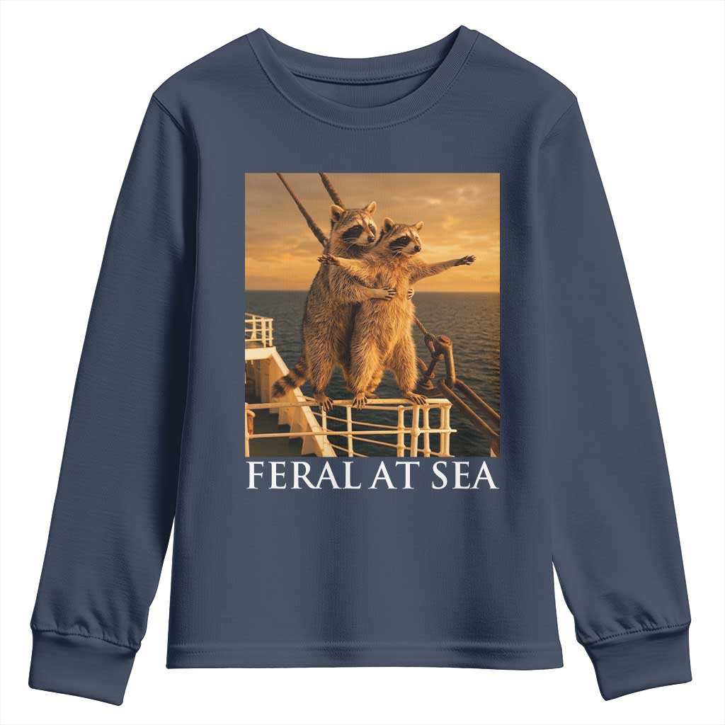 Vintage Feral At Sea Cruise Youth Sweatshirt Funny Raccoon Parody Movie