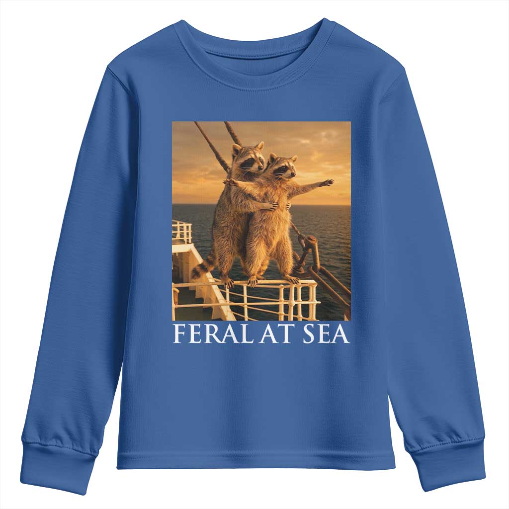 Vintage Feral At Sea Cruise Youth Sweatshirt Funny Raccoon Parody Movie