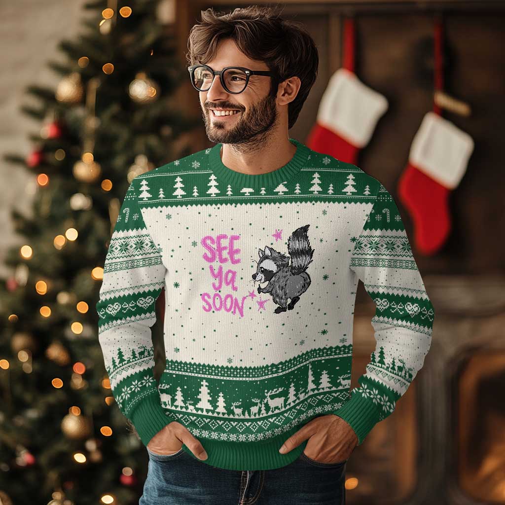 See Ya Soon Raccoon Ugly Christmas Sweater Funny Last Day Of School