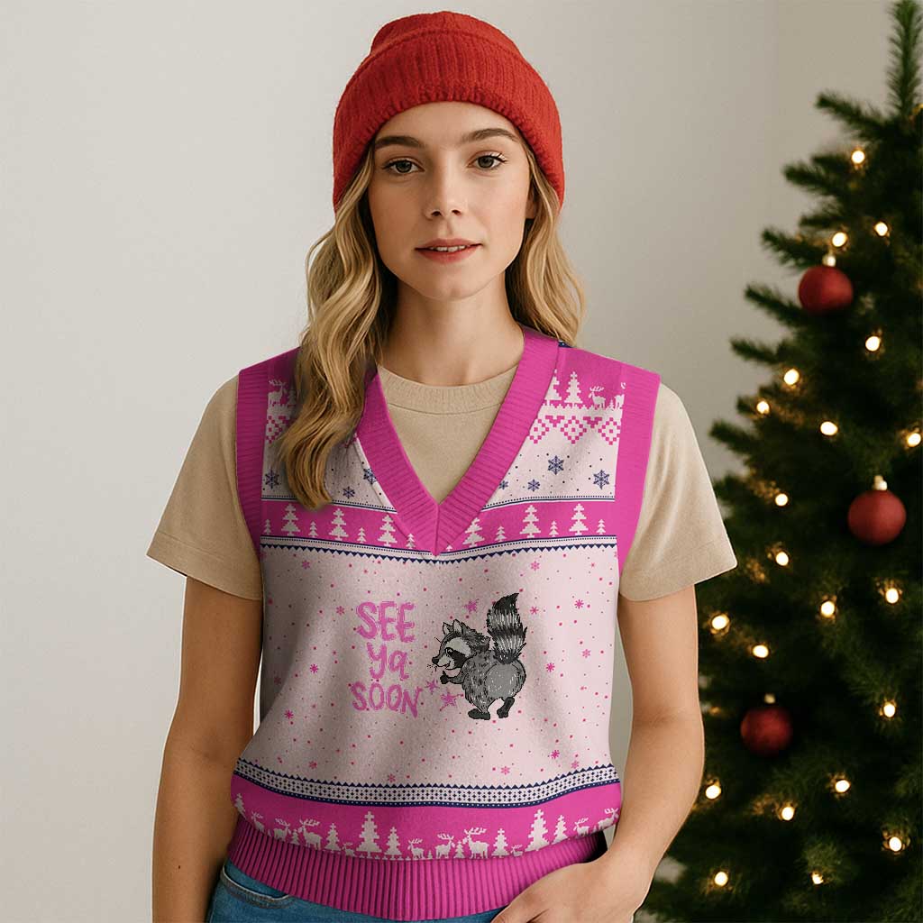 See Ya Soon Raccoon V-Neck Knit Sweater Vest Funny Last Day Of School