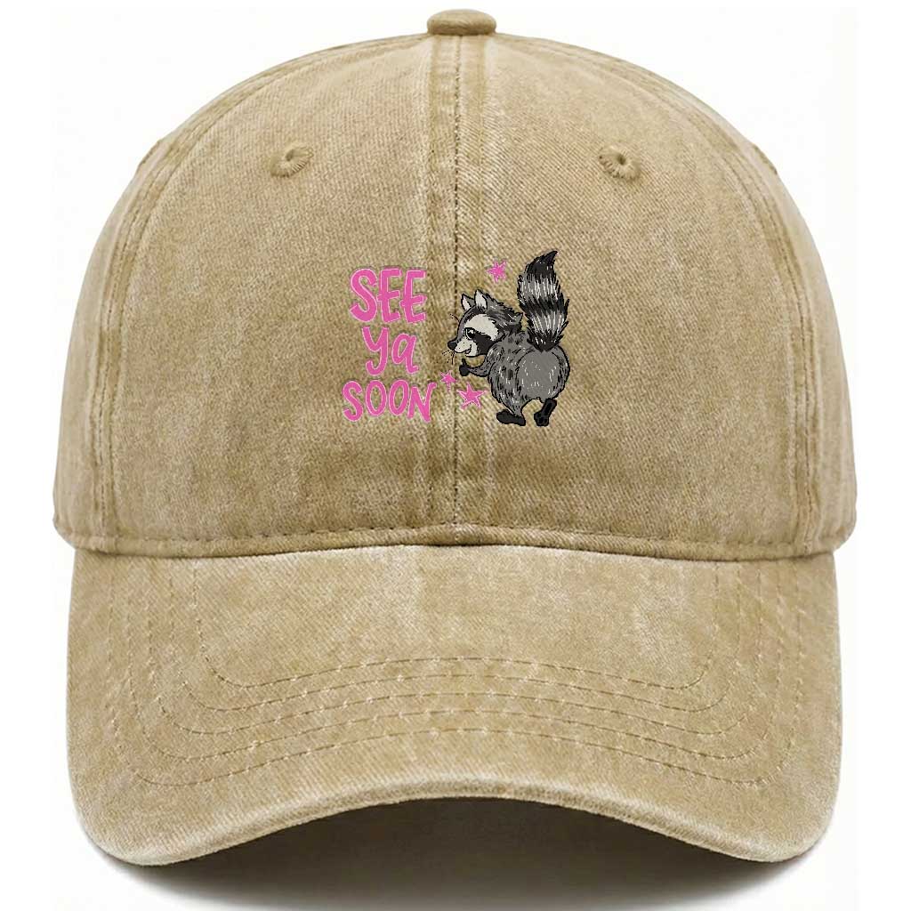 See Ya Soon Raccoon Washed Cotton Baseball Cap Funny Last Day Of School
