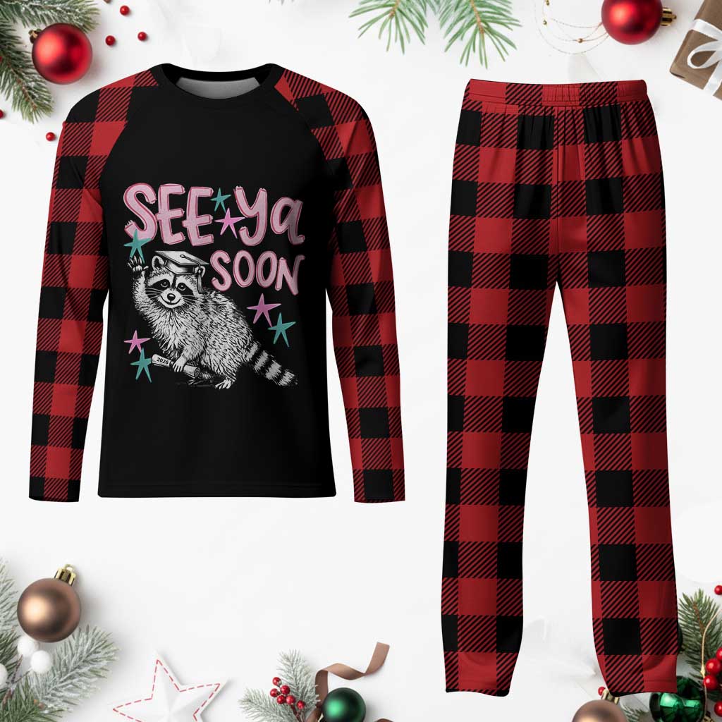 Funny Raccoon Graduation Plaid Pajama Set Senior Grad 2026 See Ya Soon