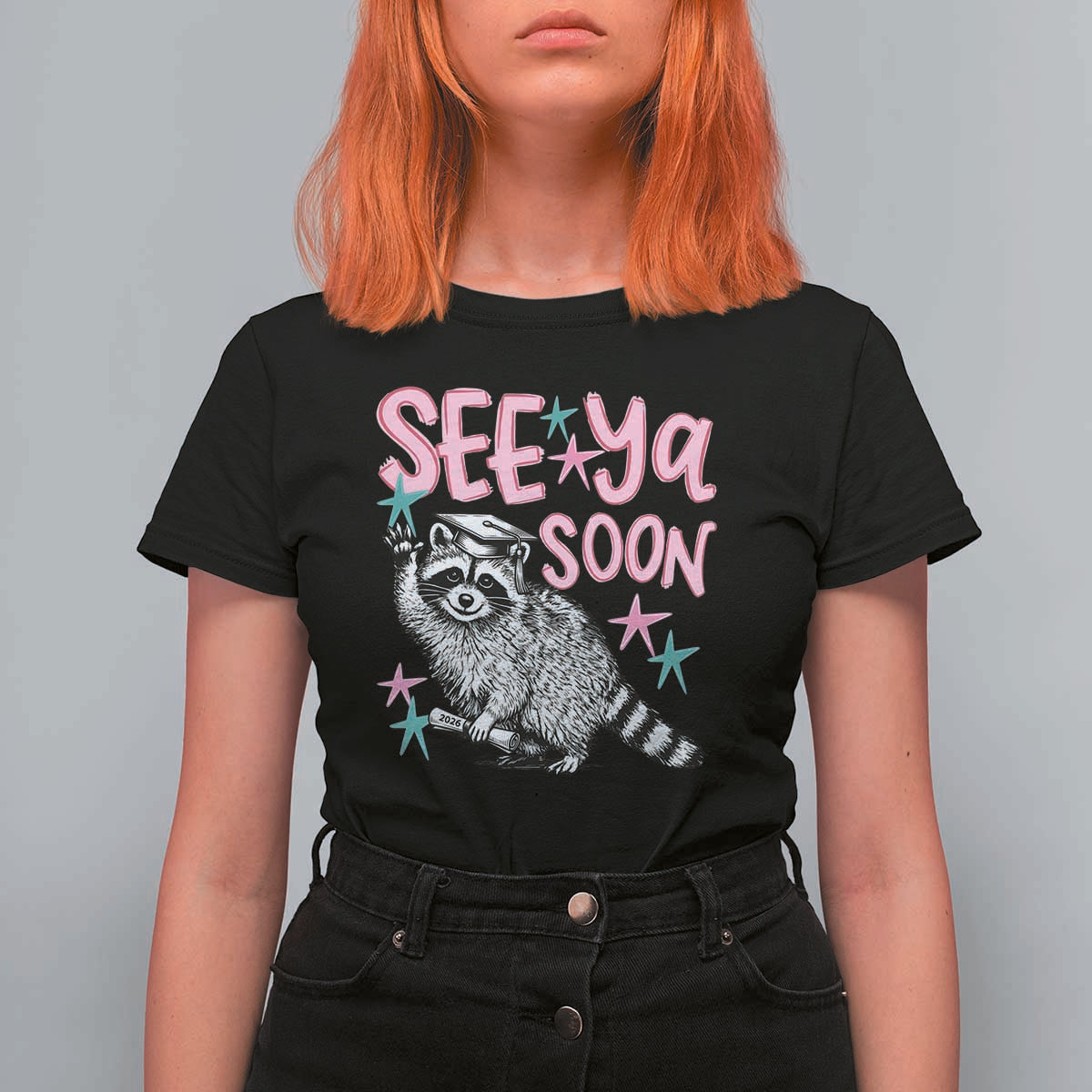 Funny Raccoon Graduation T Shirt For Women Senior Grad 2026 See Ya Soon