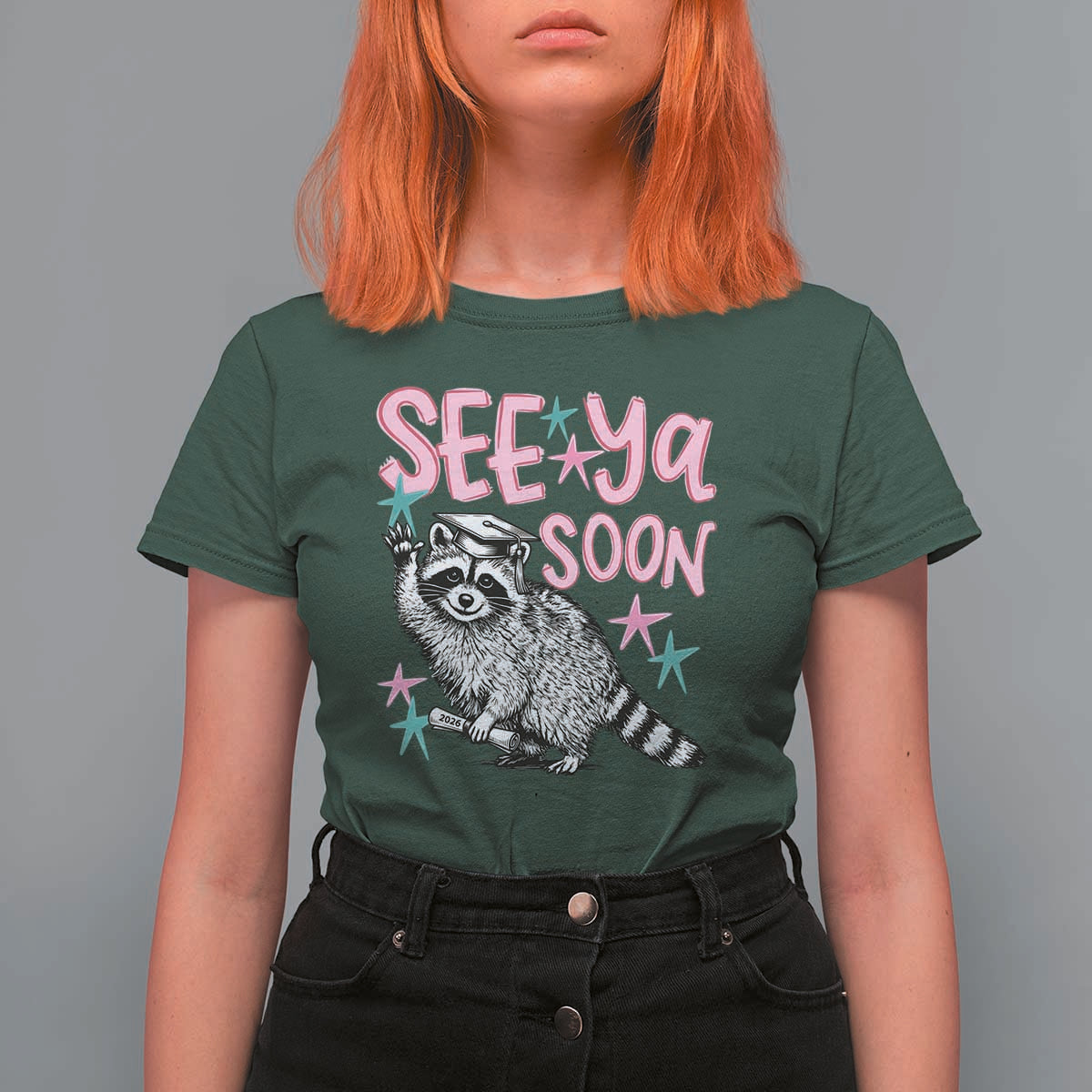 Funny Raccoon Graduation T Shirt For Women Senior Grad 2026 See Ya Soon
