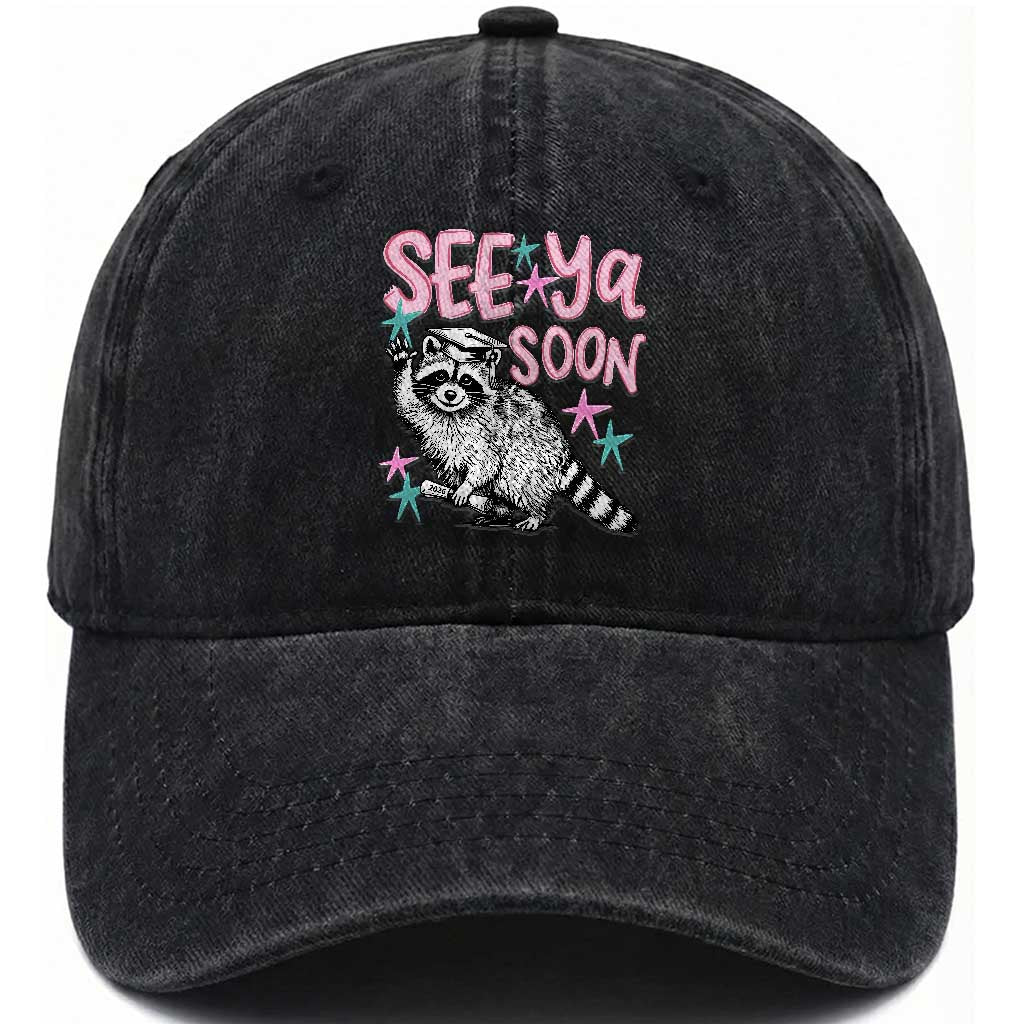 Funny Raccoon Graduation Washed Cotton Baseball Cap Senior Grad 2026 See Ya Soon