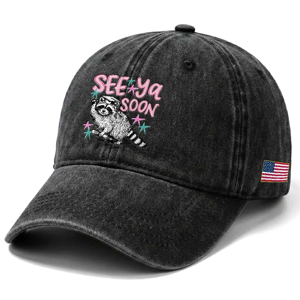 Funny Raccoon Graduation Washed Cotton Baseball Cap Senior Grad 2026 See Ya Soon