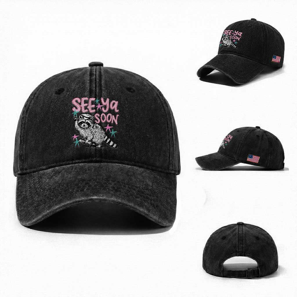 Funny Raccoon Graduation Washed Cotton Baseball Cap Senior Grad 2026 See Ya Soon