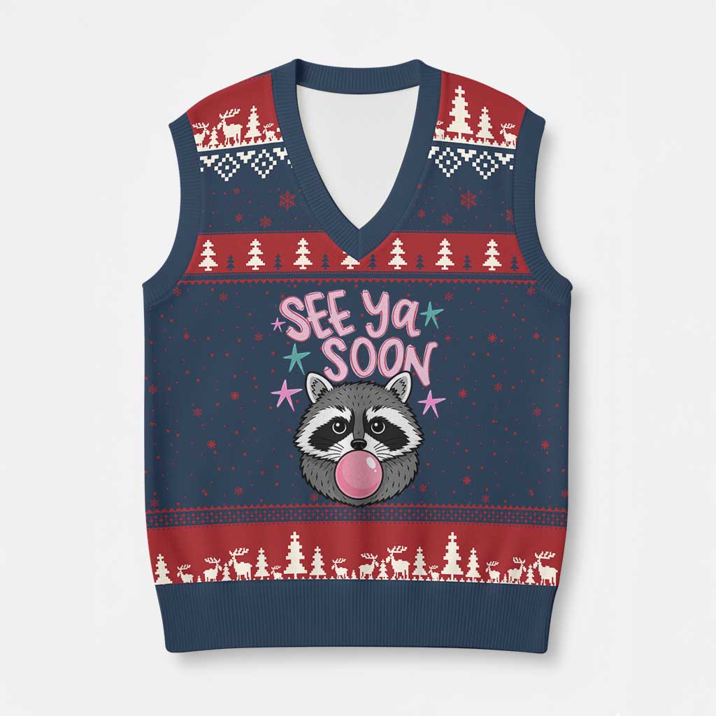 See Ya Soon V-Neck Knit Sweater Vest Funny Raccoon Summer Last Day Of School