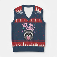 See Ya Soon V-Neck Knit Sweater Vest Funny Raccoon Summer Last Day Of School