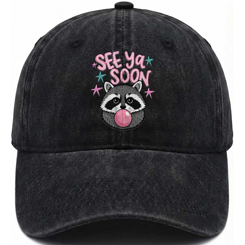 See Ya Soon Washed Cotton Baseball Cap Funny Raccoon Summer Last Day Of School