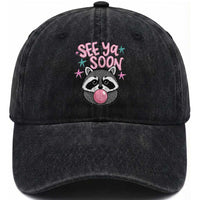See Ya Soon Washed Cotton Baseball Cap Funny Raccoon Summer Last Day Of School