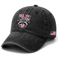 See Ya Soon Washed Cotton Baseball Cap Funny Raccoon Summer Last Day Of School
