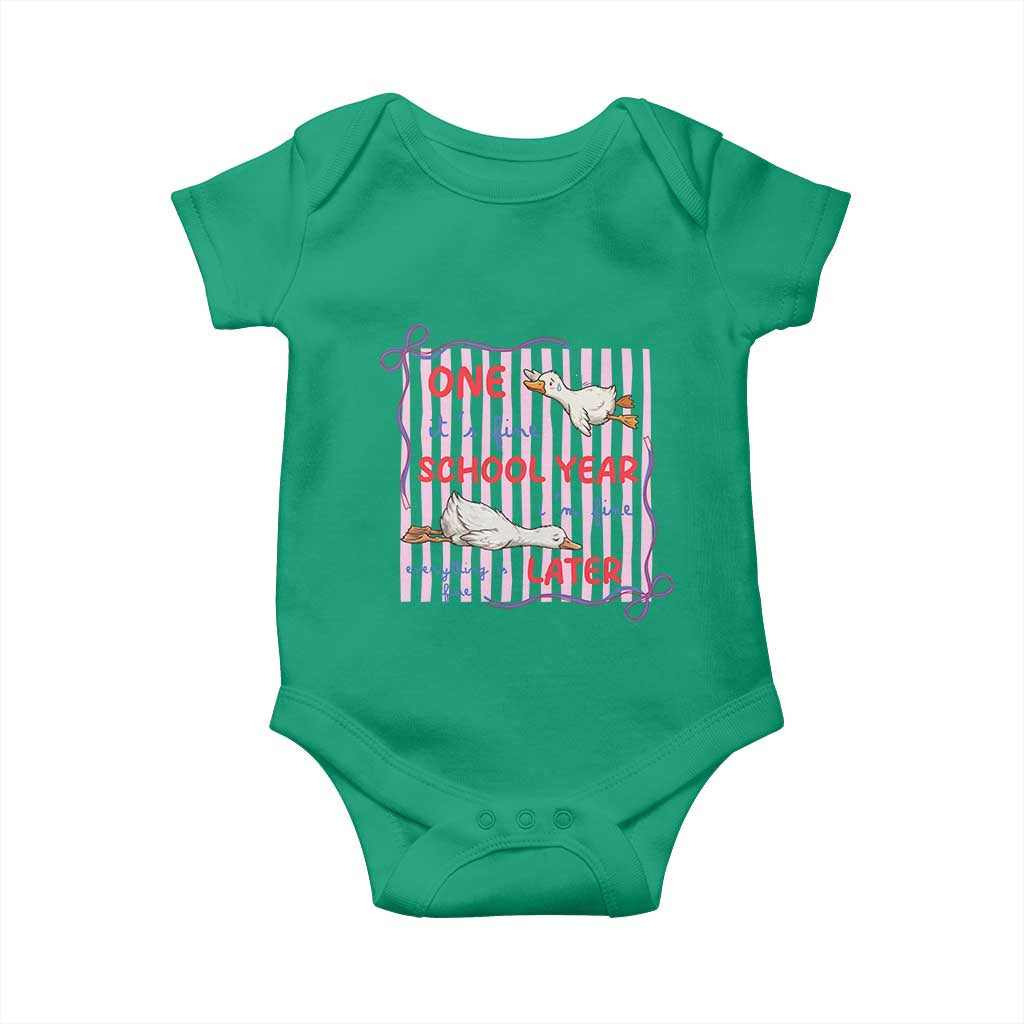 Striped One School Year Later Baby Onesie Funny Goose Teacher Summer