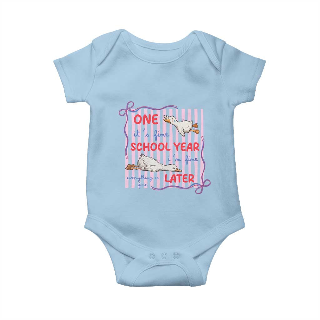Striped One School Year Later Baby Onesie Funny Goose Teacher Summer