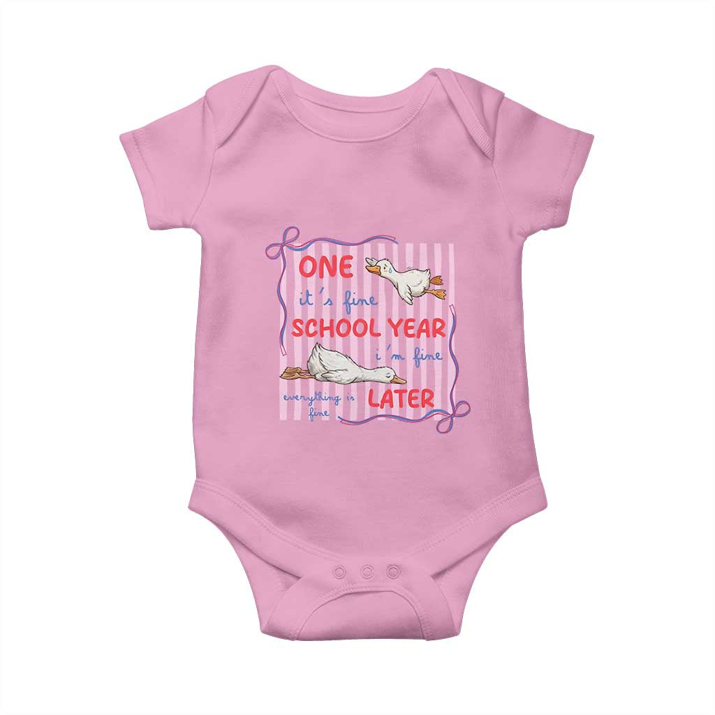 Striped One School Year Later Baby Onesie Funny Goose Teacher Summer