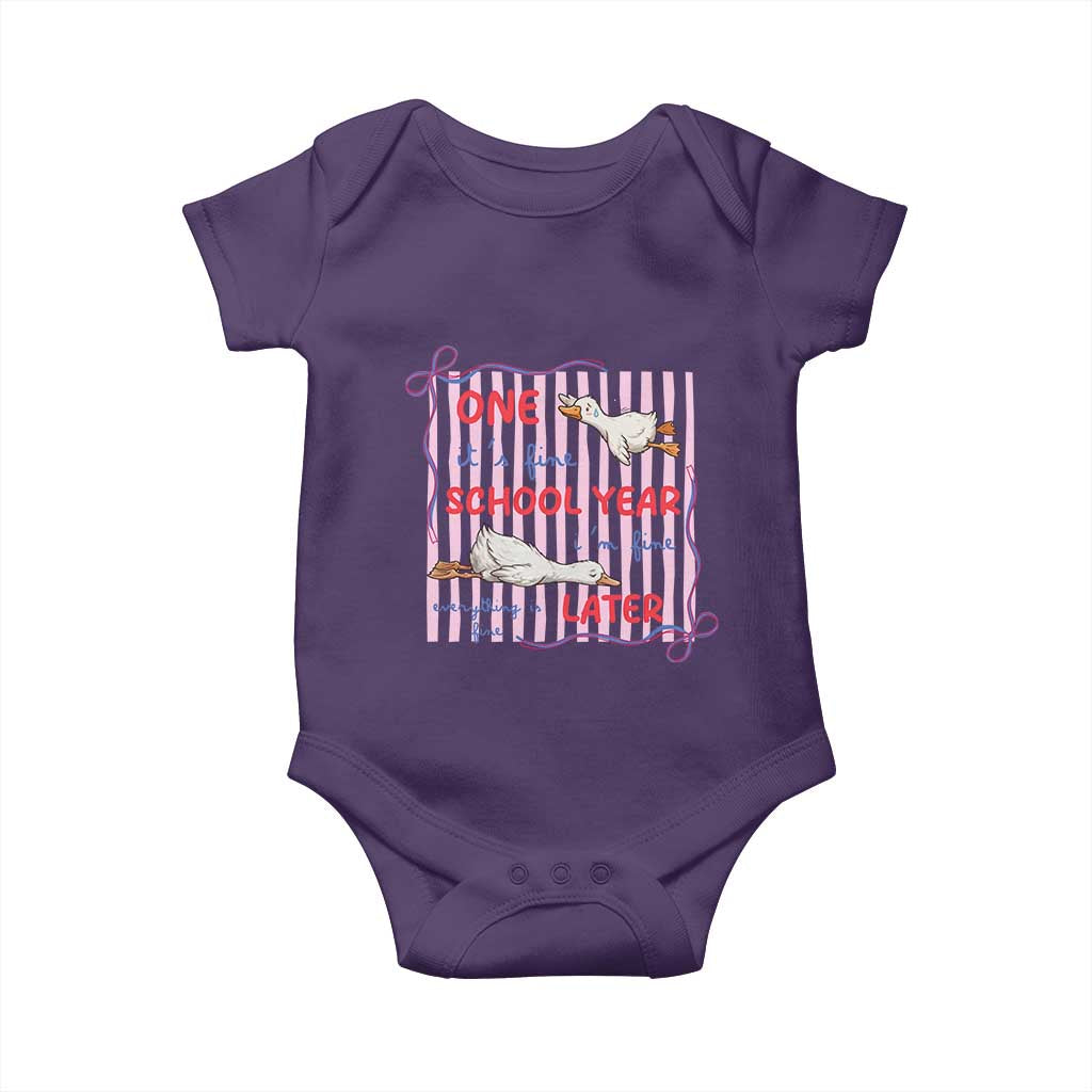 Striped One School Year Later Baby Onesie Funny Goose Teacher Summer