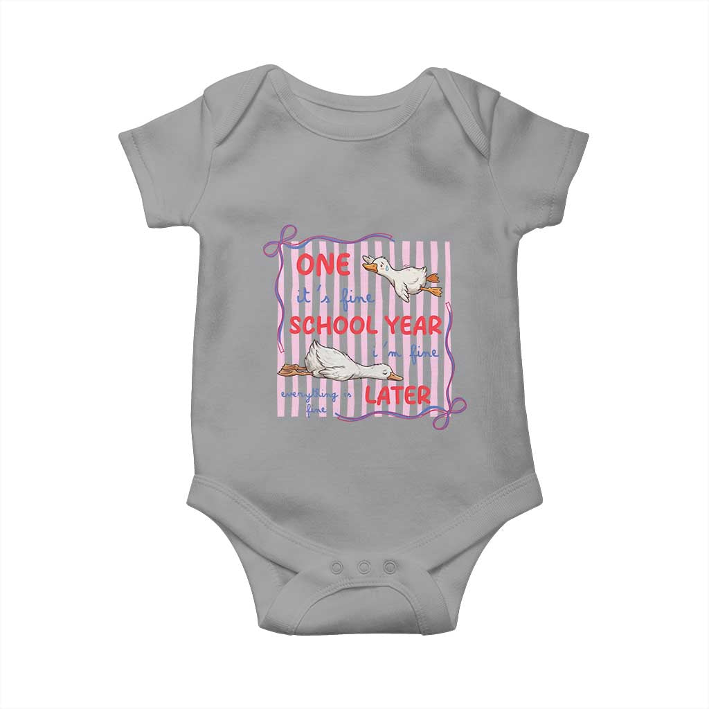 Striped One School Year Later Baby Onesie Funny Goose Teacher Summer