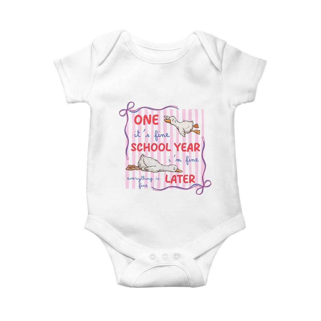 Striped One School Year Later Baby Onesie Funny Goose Teacher Summer