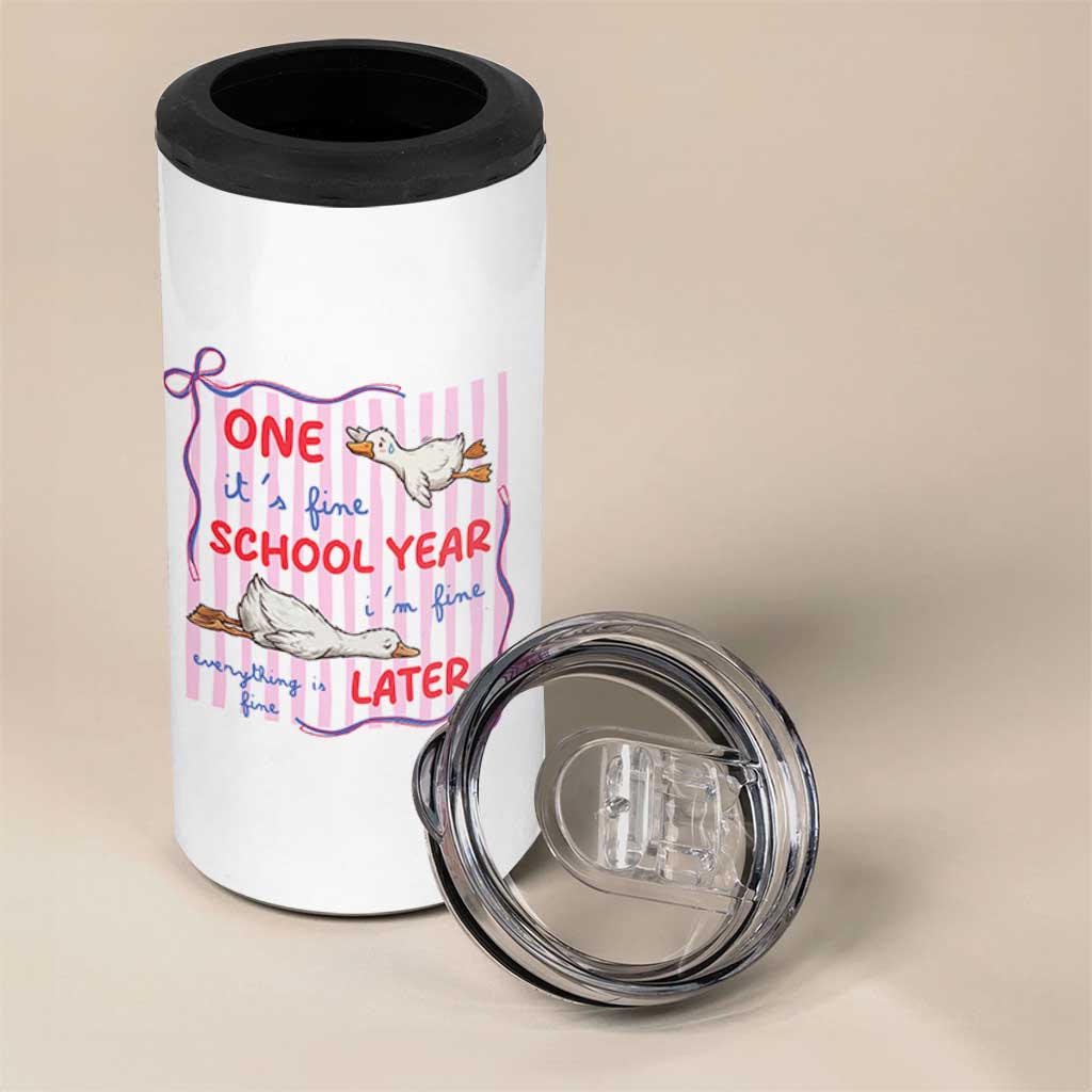 Striped One School Year Later 4 in 1 Can Cooler Tumbler Funny Goose Teacher Summer