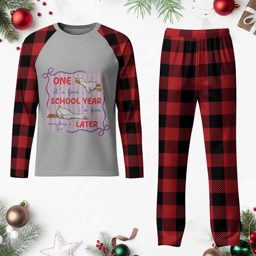 Striped One School Year Later Plaid Pajama Set Funny Goose Teacher Summer