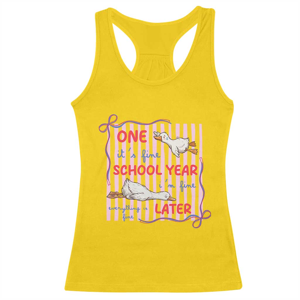 Striped One School Year Later Racerback Tank Top Funny Goose Teacher Summer