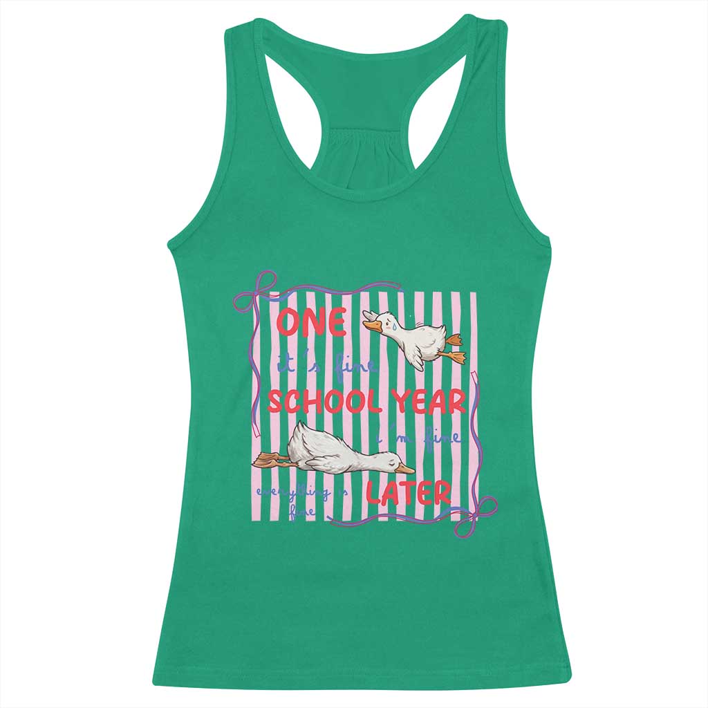 Striped One School Year Later Racerback Tank Top Funny Goose Teacher Summer