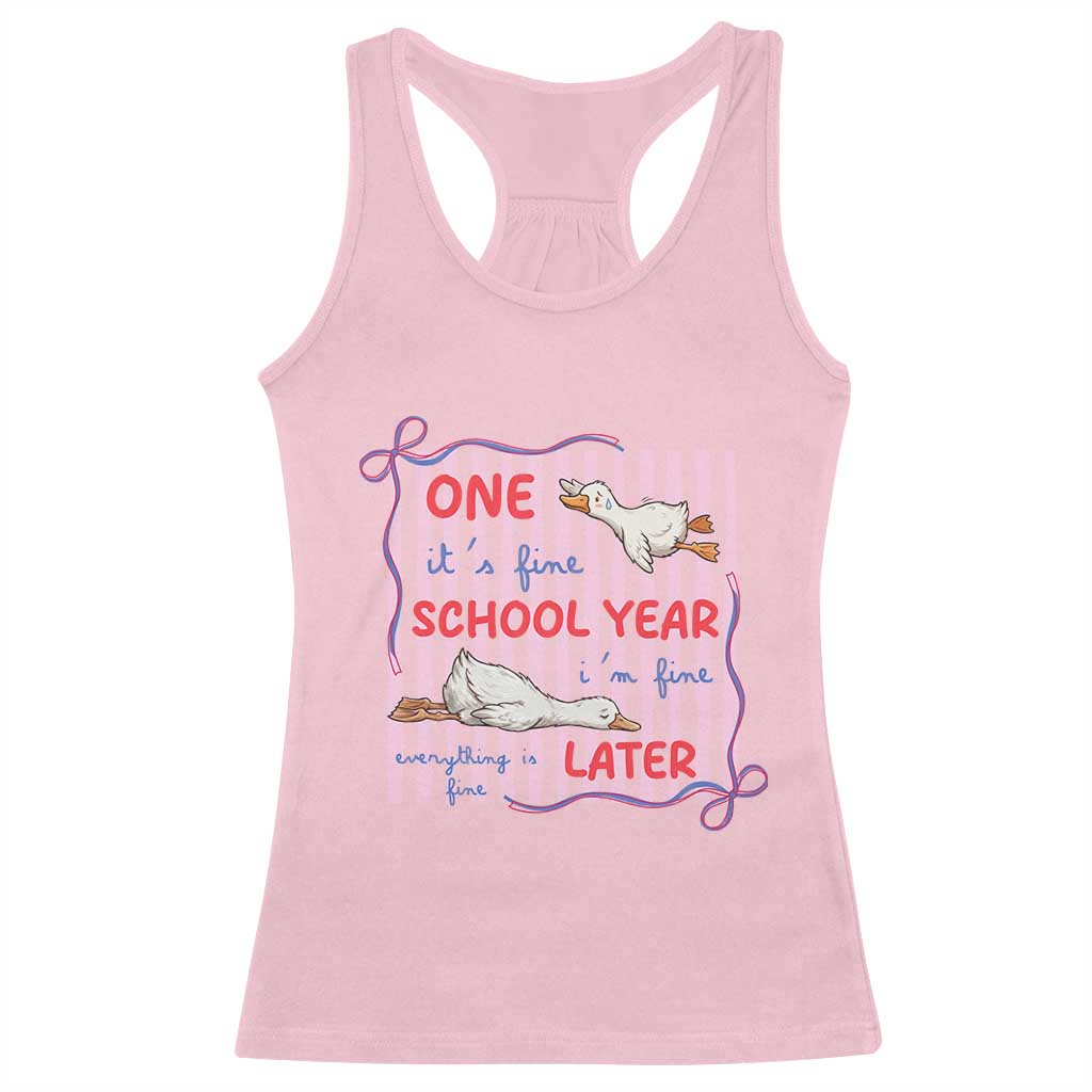 Striped One School Year Later Racerback Tank Top Funny Goose Teacher Summer