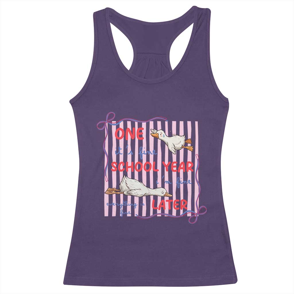 Striped One School Year Later Racerback Tank Top Funny Goose Teacher Summer
