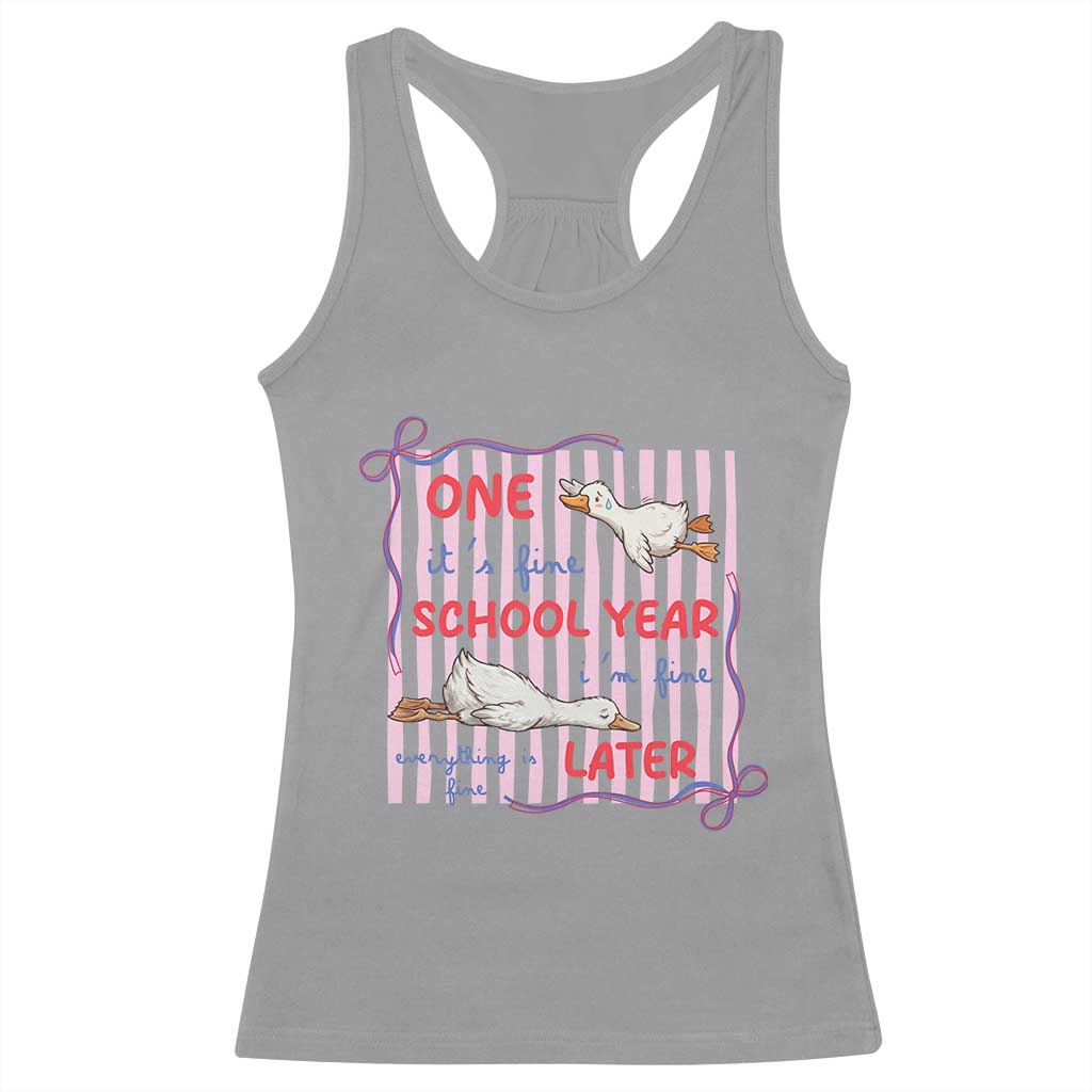 Striped One School Year Later Racerback Tank Top Funny Goose Teacher Summer