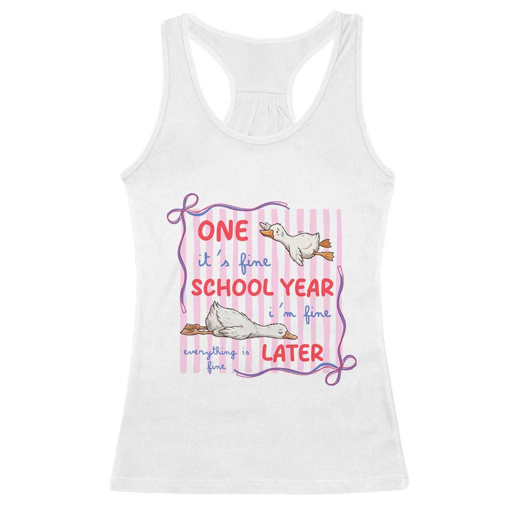 Striped One School Year Later Racerback Tank Top Funny Goose Teacher Summer