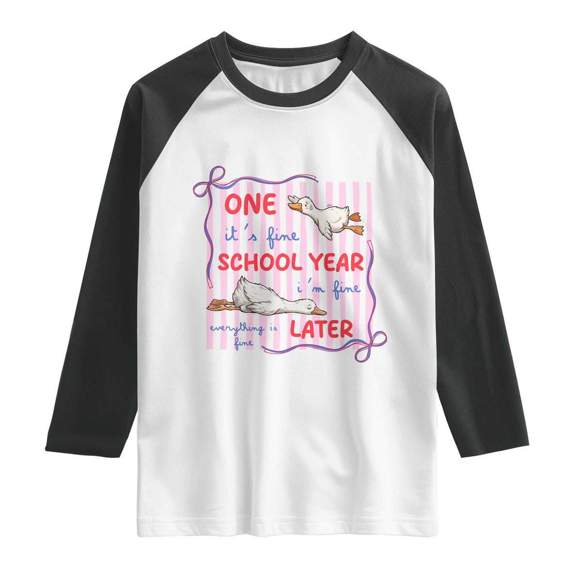 Striped One School Year Later Raglan Shirt Funny Goose Teacher Summer