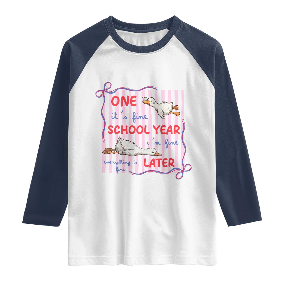 Striped One School Year Later Raglan Shirt Funny Goose Teacher Summer
