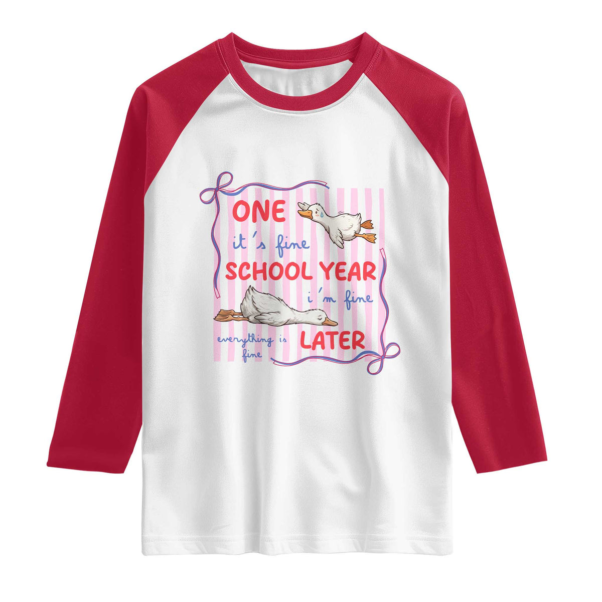 Striped One School Year Later Raglan Shirt Funny Goose Teacher Summer
