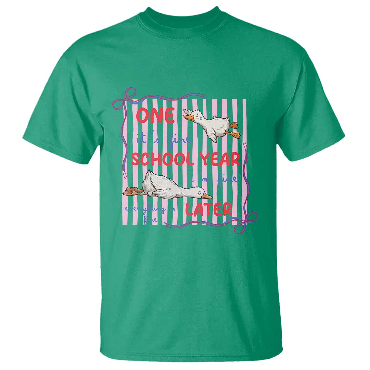 Striped One School Year Later T Shirt Funny Goose Teacher Summer