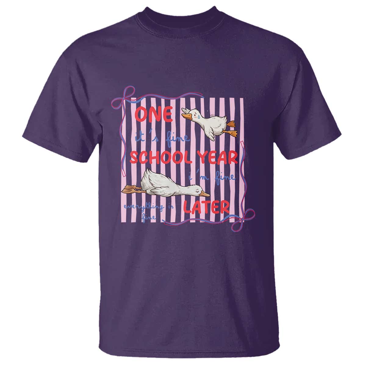 Striped One School Year Later T Shirt Funny Goose Teacher Summer