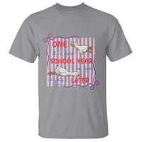 Striped One School Year Later T Shirt Funny Goose Teacher Summer