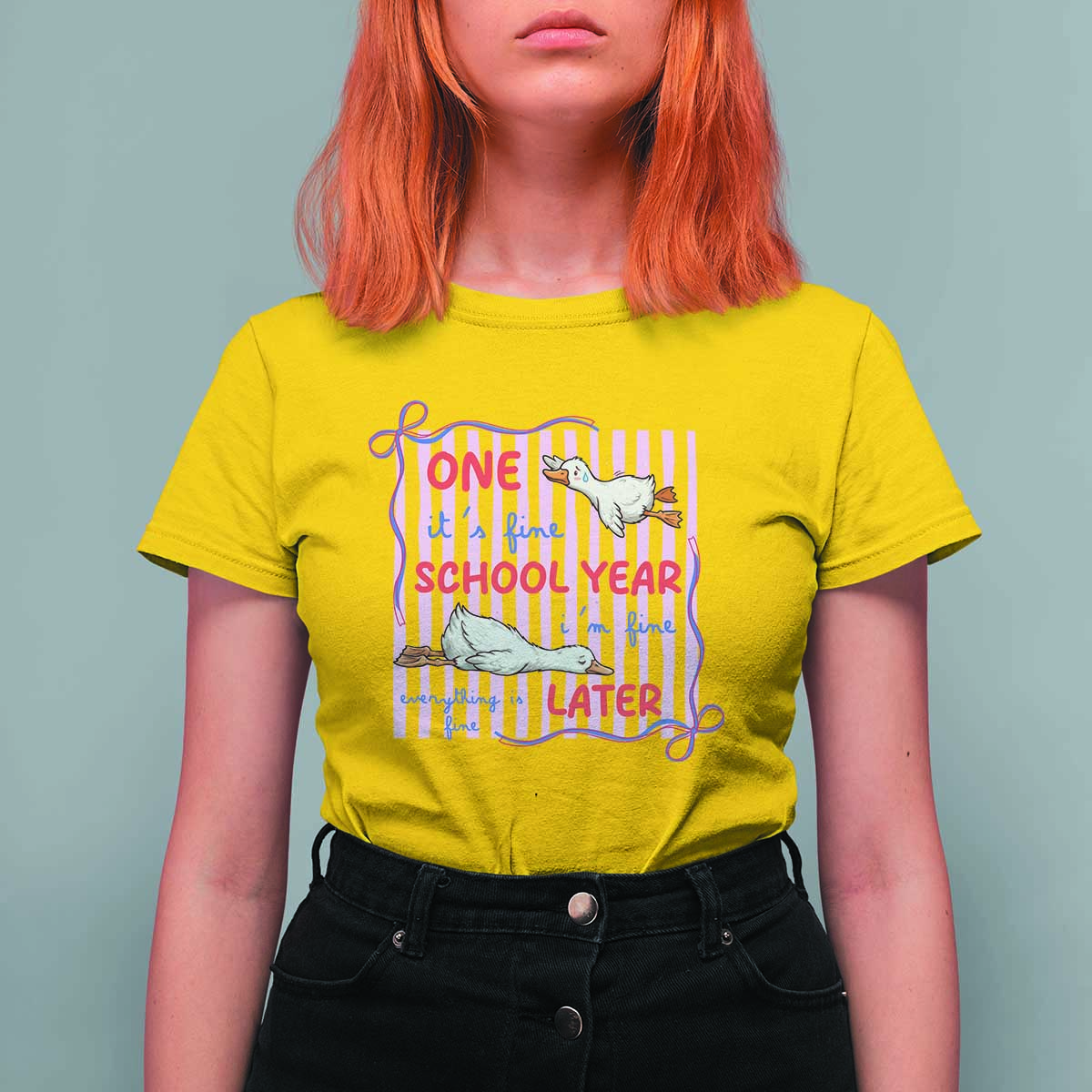 Striped One School Year Later T Shirt For Women Funny Goose Teacher Summer