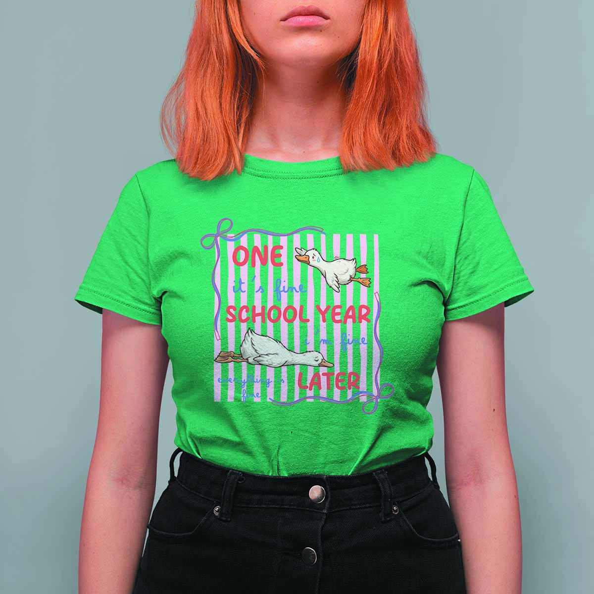 Striped One School Year Later T Shirt For Women Funny Goose Teacher Summer