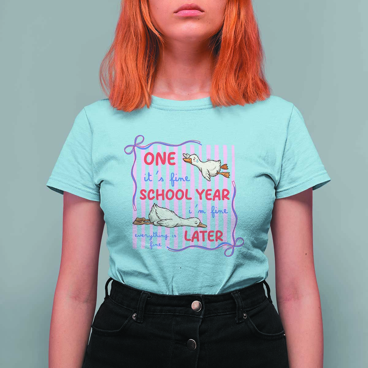 Striped One School Year Later T Shirt For Women Funny Goose Teacher Summer