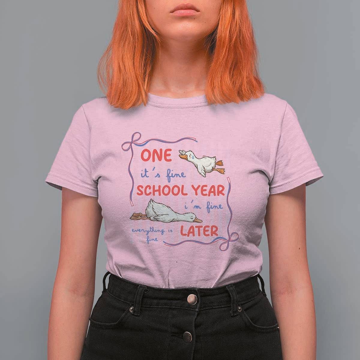 Striped One School Year Later T Shirt For Women Funny Goose Teacher Summer
