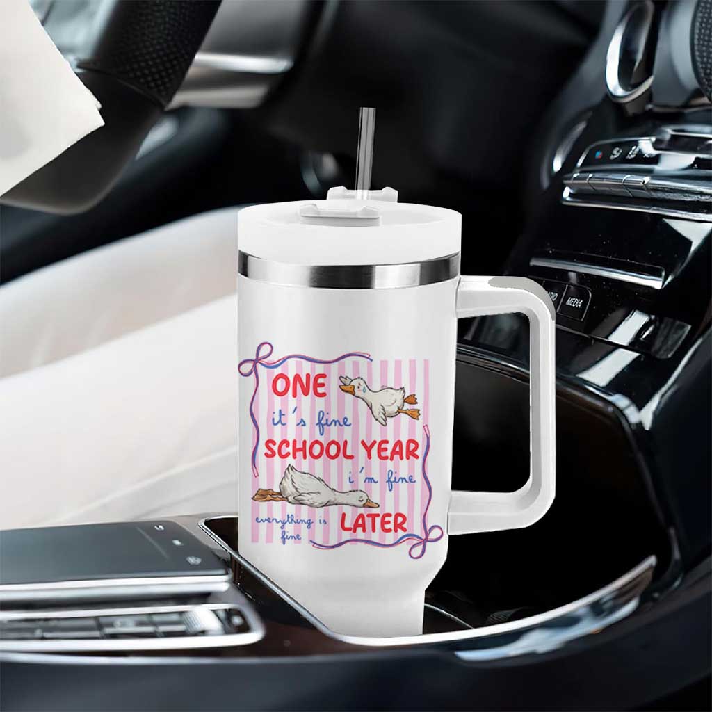 Striped One School Year Later Tumbler With Handle Funny Goose Teacher Summer