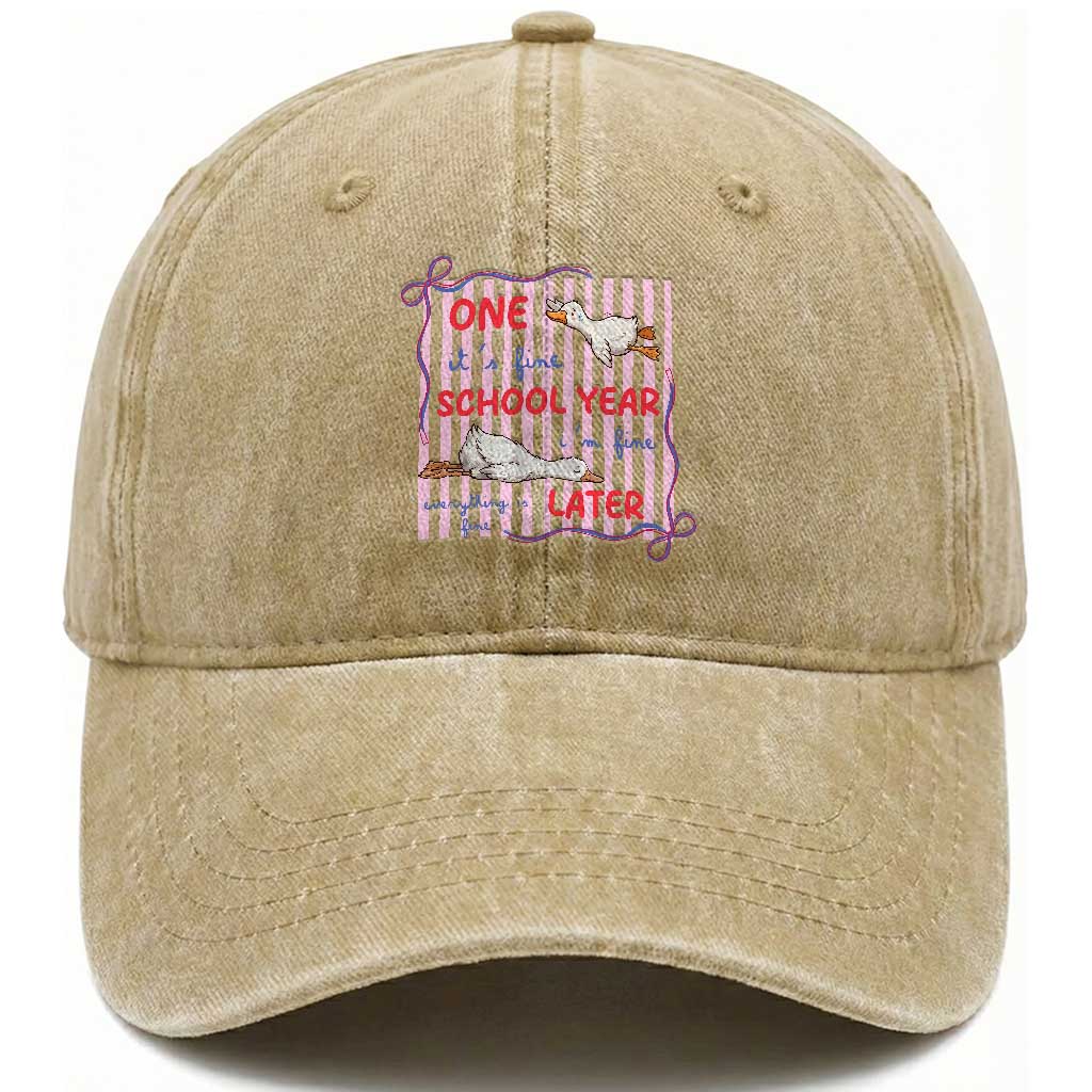 Striped One School Year Later Washed Cotton Baseball Cap Funny Goose Teacher Summer