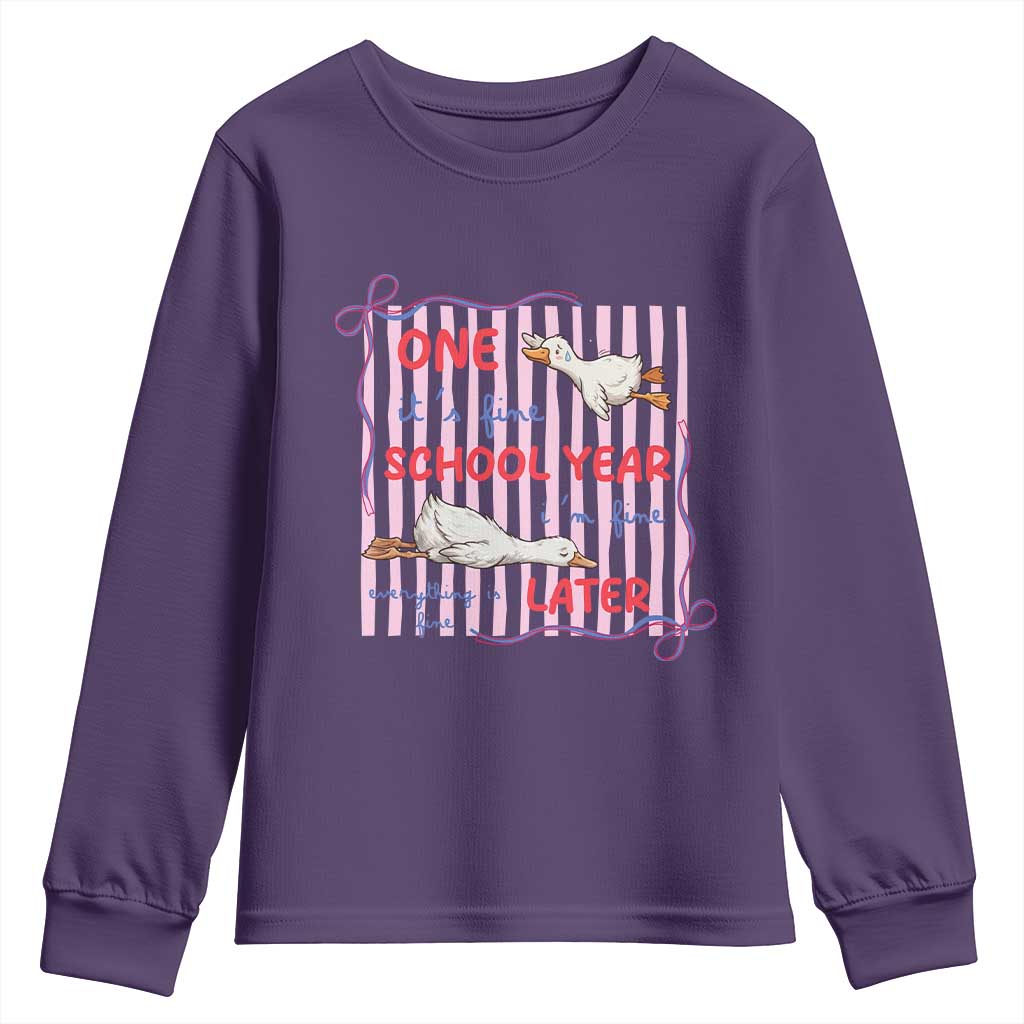 Striped One School Year Later Youth Sweatshirt Funny Goose Teacher Summer