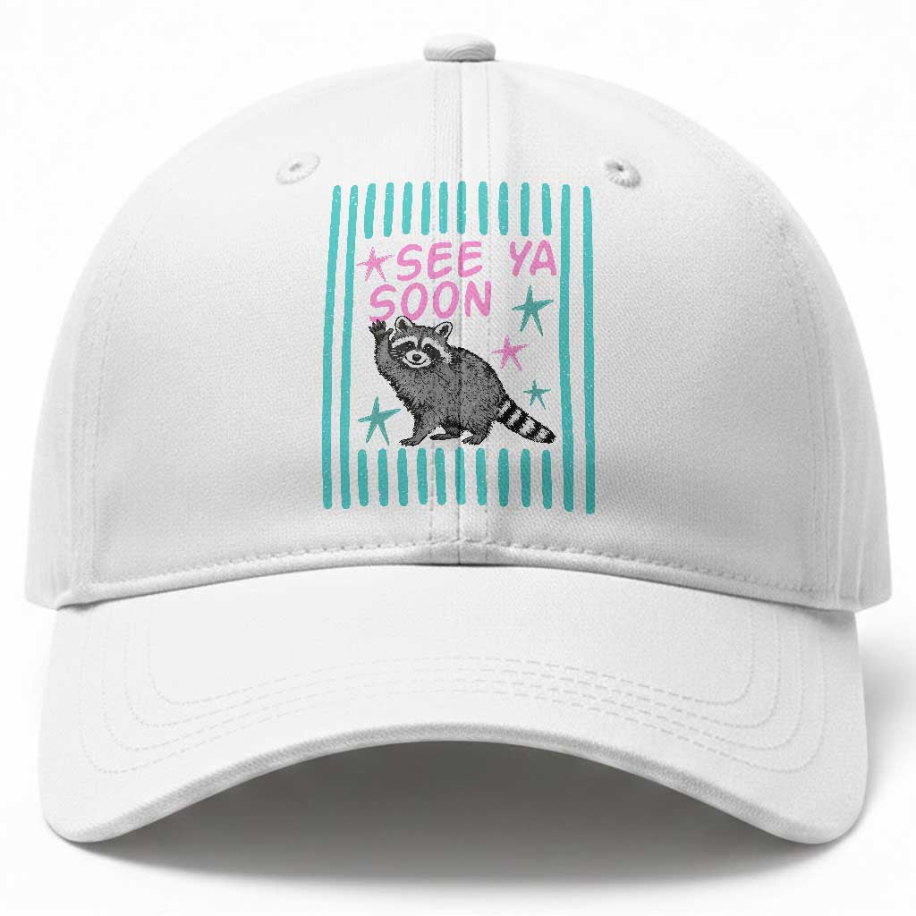 Striped Funny See Ya Soon Racoon Baseball Cap Last Day Of School Teacher
