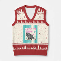Striped Funny See Ya Soon Racoon V-Neck Knit Sweater Vest Last Day Of School Teacher