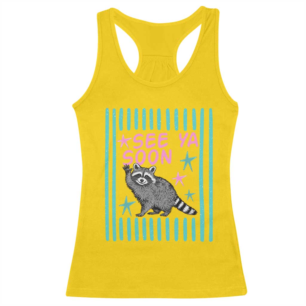 Striped Funny See Ya Soon Racoon Racerback Tank Top Last Day Of School Teacher