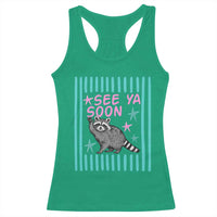 Striped Funny See Ya Soon Racoon Racerback Tank Top Last Day Of School Teacher