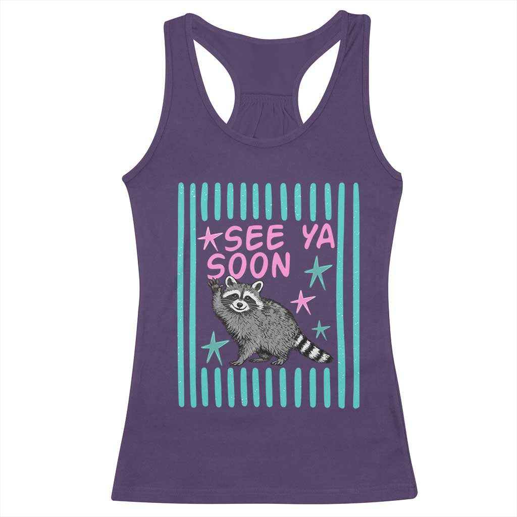 Striped Funny See Ya Soon Racoon Racerback Tank Top Last Day Of School Teacher