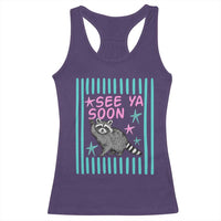 Striped Funny See Ya Soon Racoon Racerback Tank Top Last Day Of School Teacher